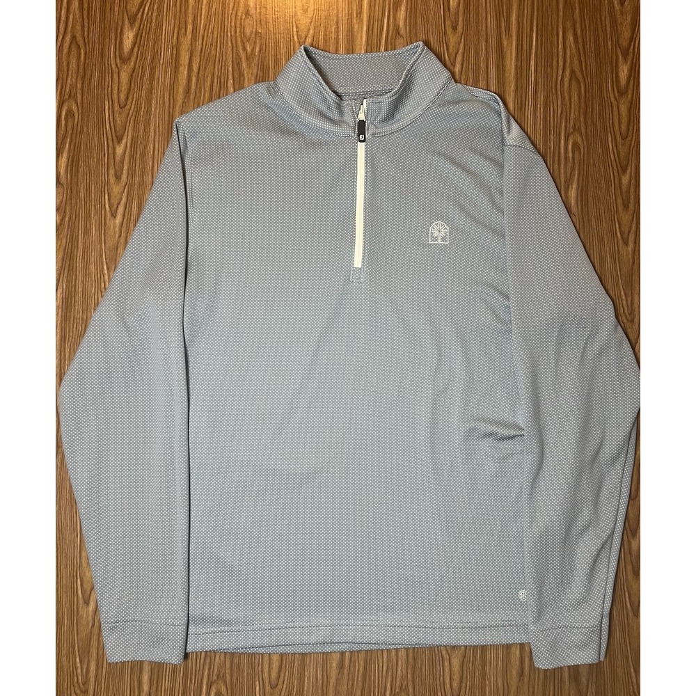 FJ Footjoy Thermo Series 1/4 Zip Pullover Men Large Blue Polka Dot Performance